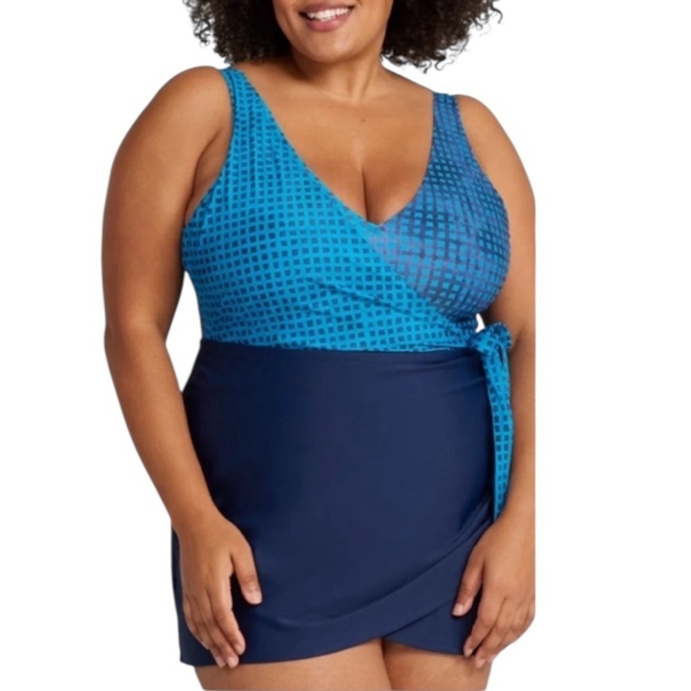Summersalt The Ruched Swim Skirt Plus Size 1XL Navy High Waist Beach Resort
